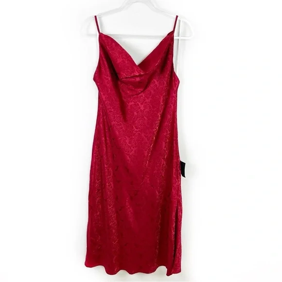 NWT Lulu's You're My Type Red satin jacquard midi slip dress size: XL - Picture 1 of 13